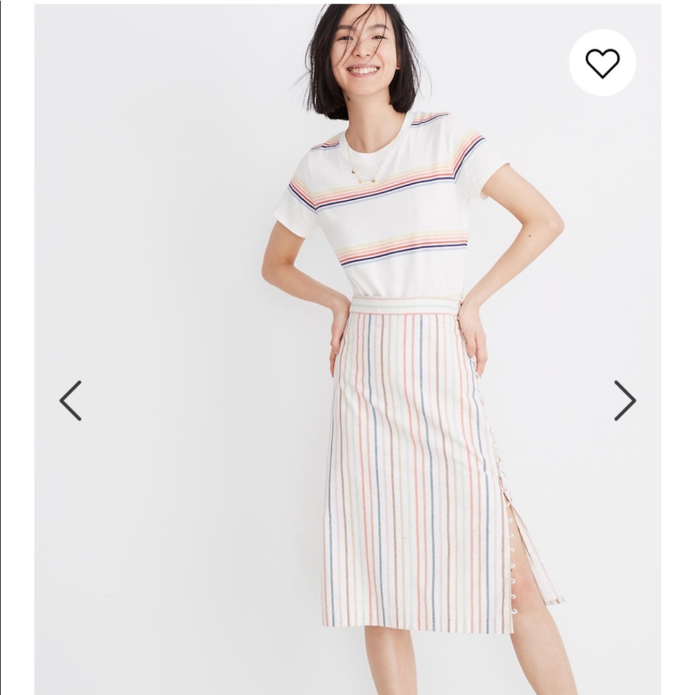 Madewell button slit midi skirt flecked stripe